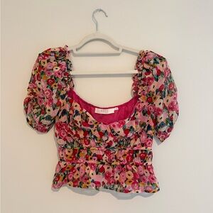 Astr Multicolor Floral Puff Sleeve Blouse